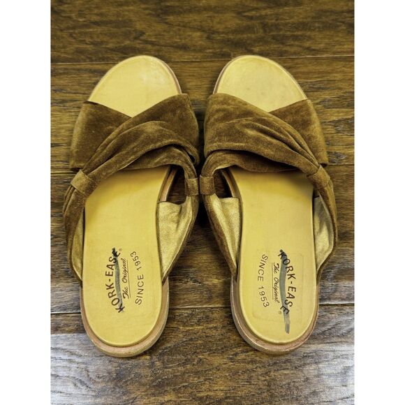 KORK-EASE Zel Suede Slide Sandals Rust Tobacco, Crossover Design, Sz 10M - Picture 3 of 5